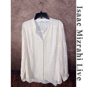 Isaac Mizrahi White Long Sleeve Blouse~Satin check pattern~Size 18W~NWOT